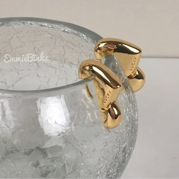 New Lucky Brand Gold Plated Chunky Heart Hoop Earrings - Picture 10 of 15